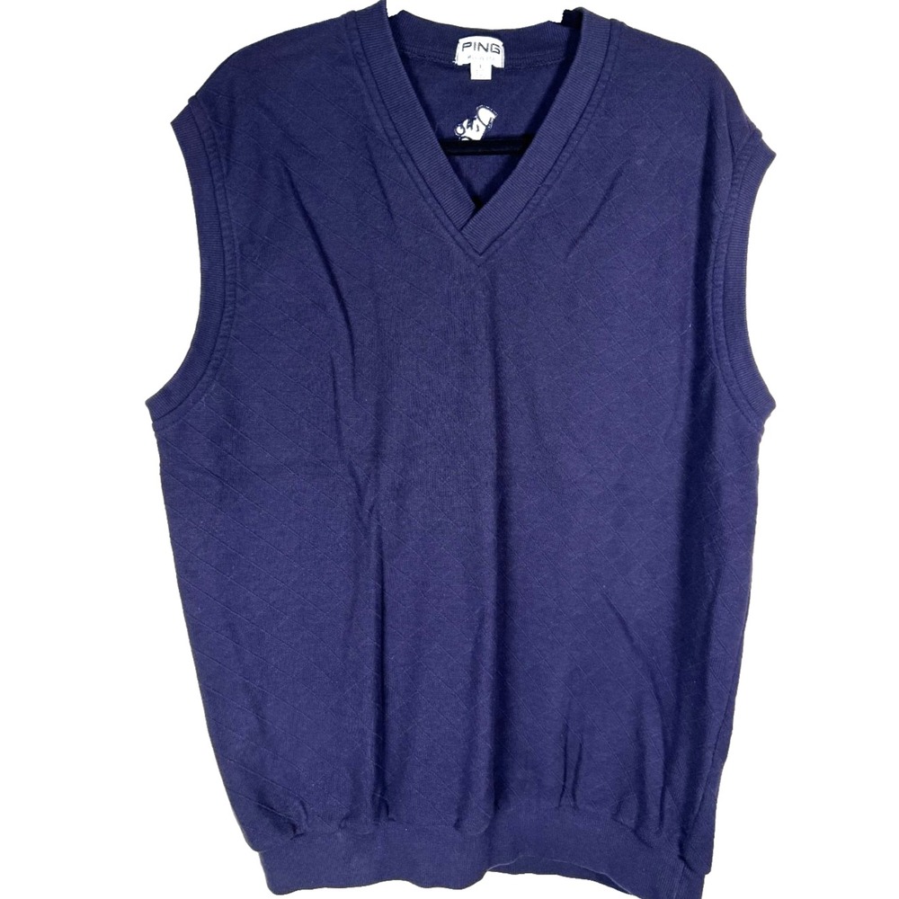 Vtg Ping Golf Sweater Vest Men's Size Large 100% Cotton Blue